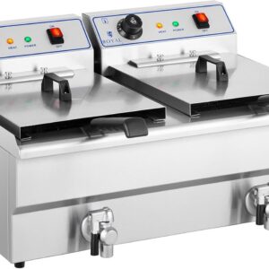 Friteuse électrique Royal Catering double - Deux cuves de 16 L avec 10 L d'huile chacune - Puissance totale deux fois 6000 W - Triphasé 400 V avec vidange