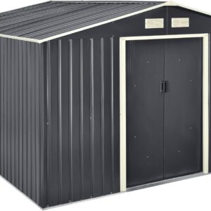 Abri de jardin en casa gris foncé - Volume 15 mètres cubes avec toit à pignon - Tôles en acier galvanisé robustes - Cabane extérieure pour outils et stockage