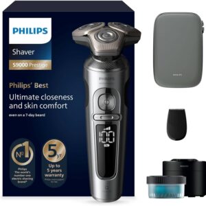 Philips Shaver S9000 Prestige Rasoir électrique homme Wet and Dry - Chrome brillant SkinIQ Lift and Cut - Tondeuse précision Quick Clean Pod SP9841/32