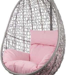 Fauteuil suspendu Kideo Lemonade - Polyrotin gris avec armature - Coussin nid rose motif 3002 Lemonade - Ensemble lounge intérieur et extérieur