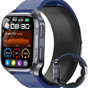 Montre connectée pression artérielle - Pompe à air et écran 2,01 pouces - ECG données corporelles et sommeil - Partage santé et contrôle d'accès NFC bleu