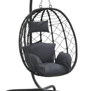 Fauteuil suspendu vidaXL en polyrotin anthracite - Structure en acier avec coussin - Chaise de relaxation pour jardin et terrasse - Modèle suspendu intérieur extérieur