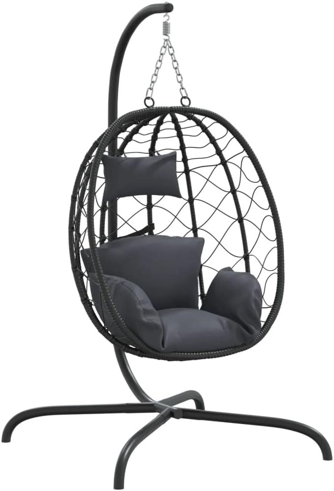 Fauteuil suspendu vidaXL en polyrotin anthracite - Structure en acier avec coussin - Chaise de relaxation pour jardin et terrasse - Modèle suspendu intérieur extérieur