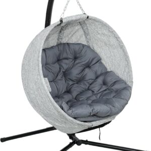 Fauteuil suspendu Outsunny ovoïde - Balancelle pliable avec porte gobelet - Siège amovible et lavable avec châssis - Hamac une place pour terrasse