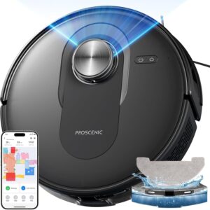 Robot aspirateur laveur Proscenic Q8 - Aspiration 6000 Pa et autonomie 200 min - Navigation LiDAR avec cartographie multi étage - Application Alexa Siri IFTTT pour sols tapis