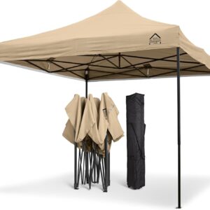 Tonnelle pliante All Seasons Gazebos beige - Format 3 x 3 mètres - Structure robuste entièrement étanche - Abri extérieur pliable de haute qualité