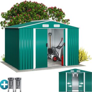 GARDEBRUK Abri de jardin métal XXL 5 m² - Fondation 260x205x180 cm avec porte coulissante verte - Cabane rangement outils extérieur 9 m³