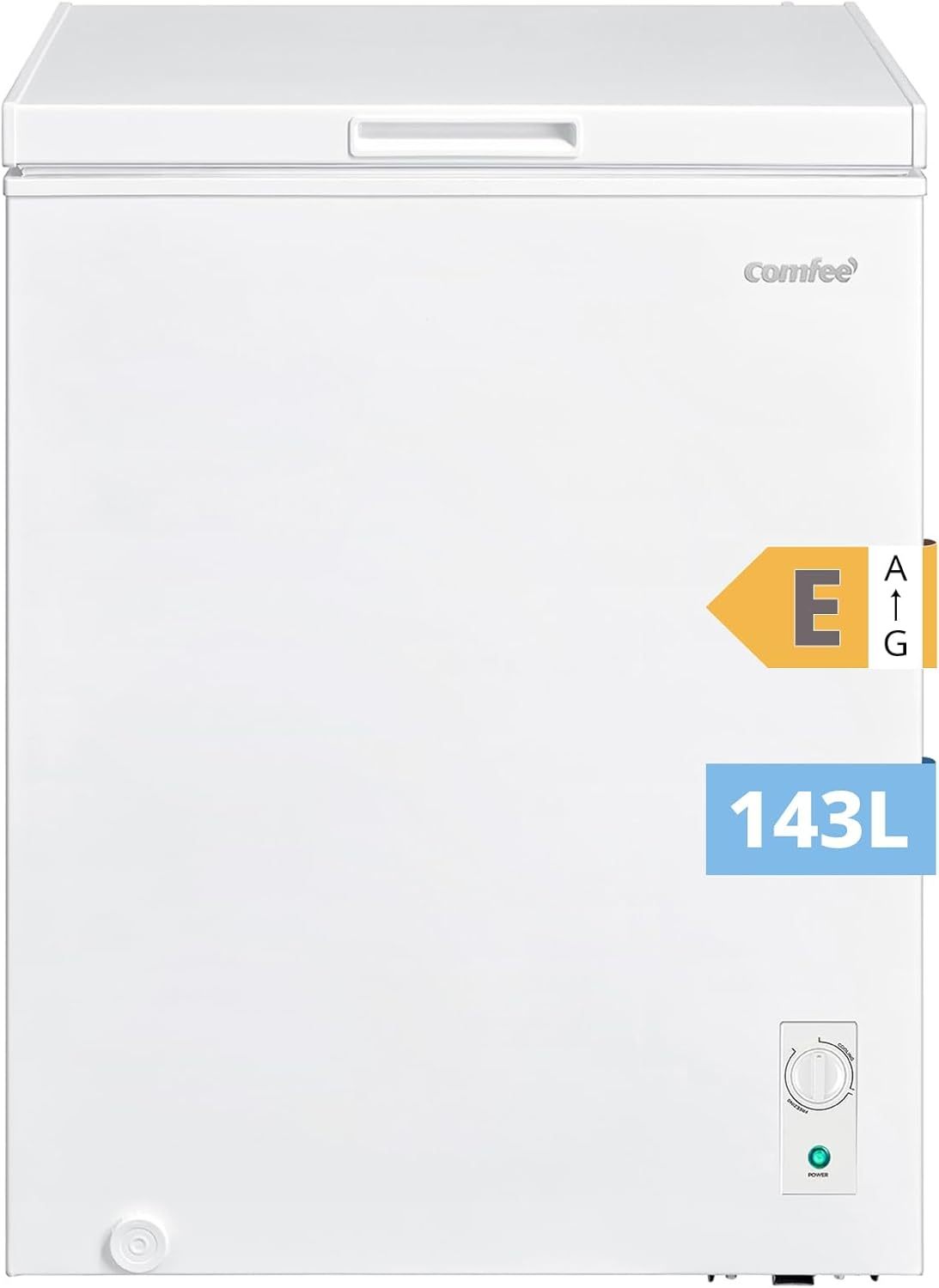 Congélateur coffre COMFEE RCC146WH2EU E - Capacité 143 L convertible - Mode congélateur ou réfrigérateur avec compresseur inverter - Modèle blanc classe énergétique E