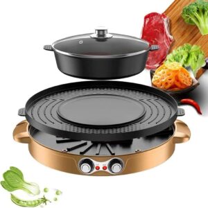 Grill électrique portable 2 en 1 - Barbecue électrique sans fumée avec poêle antiadhésive grande surface - Température réglable intérieur extérieur