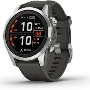 Montre GPS multisports Garmin fēnix 7S Pro Solar reconditionnée - Boîtier 42 mm - Recharge solaire et fonctions connectées - Silver avec bracelet gris