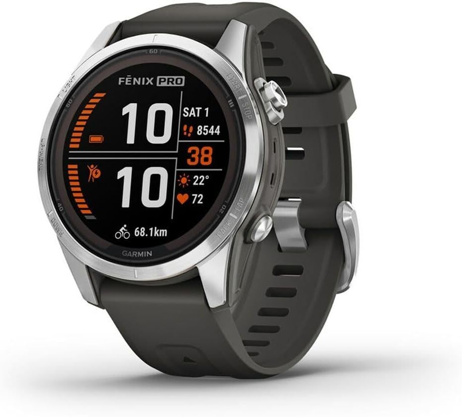 Garmin fēnix 7S Pro Solar Montre GPS multisports connectée - Boîtier 42 mm Silver bracelet gris - Recharge solaire