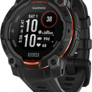 Garmin Instinct 3 45 mm Montre GPS intelligente outdoor solaire - Lunette métal renforcée lampe de poche intégrée - Noir