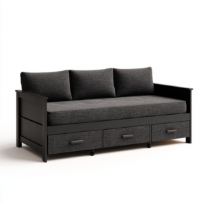 Canapé lit avec rangements intégrés 200x90x75 cm - Bois noir et Gris foncé - Style moderne