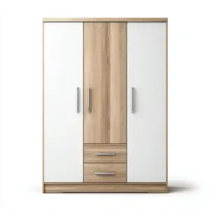 Armoire 3 portes en bois 135x55x190 cm blanc et bois style contemporain