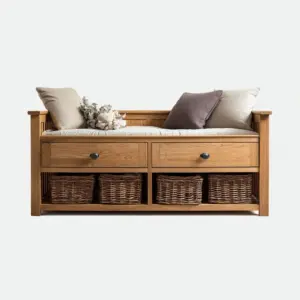 Canapé lit bois 180x80x85 cm - bois naturel - style rustique