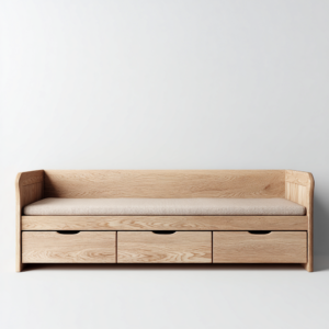 Canapé lit en bois avec rangements intégrés 200x90x75 cm - Bois naturel et Beige - Style contemporain