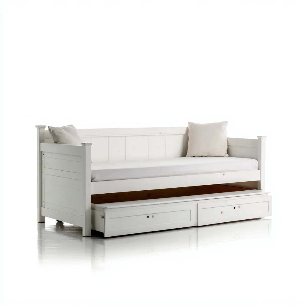 Canapé lit bois 200x90x75 cm - blanc - couchage avec tiroirs style naturel