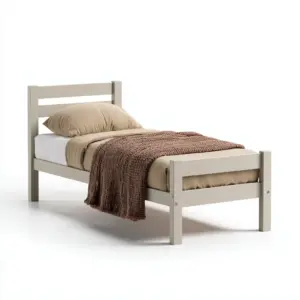 Lit simple en bois 200x90x85 cm - beige - design épuré