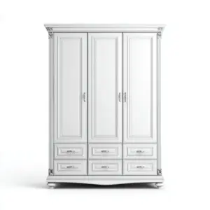 Armoire 3 portes 6 tiroirs 150x60x200 cm - blanc - style classique