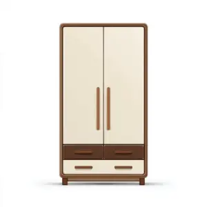 Armoire 2 portes 3 tiroirs 100x55x180 cm - beige et marron - style rétro