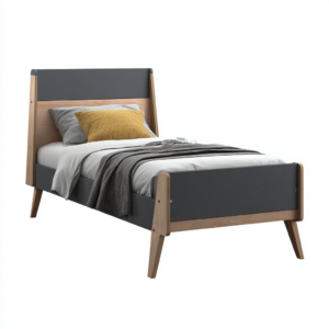 Lit simple en bois 200x90x95 cm gris marron style moderne
